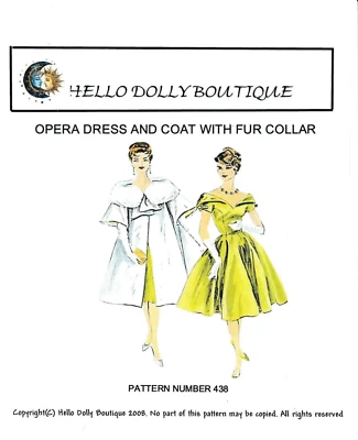 Vestido y abrigo de ópera con cuello de piel patrón de costura de muñeca Elige el tamaño de tu muñeca Foto 1 de 2