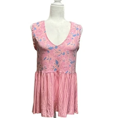 Blusa Top Matilda Jane Nueva con Etiquetas Talla Mediana Rosa Floral Sólida Sin Mangas Cuello en V  Foto 1 de 4