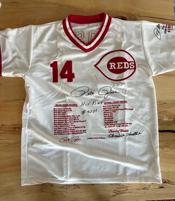 Camiseta deportiva autografiada de Pete Rose Cincinnati Reds Hit King Charlie Hustle Foto 1 de 4