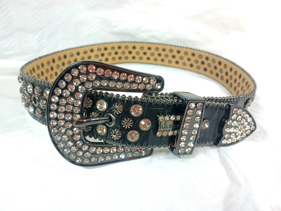 b.b. simon jeweled western belt, 30", black leather, Swarovski crystals. DS07 - Image 1 of 4