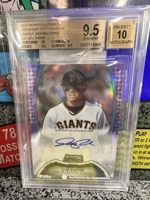 2011 Bowman Sterling Joe Panik RC Purple Refractor Autograph /10 BGS 9.5 Auto 10 - Image 1 of 4