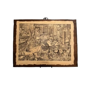 Vintage Wood Mounted Lithograph Print "At The Old Depot" Americana - Picture 1 of 12