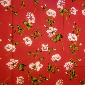 Cotton Fabric Pink Flowers Green Leaves Deep Rose Background 1yd x 44" Unbranded - Picture 1 of 8