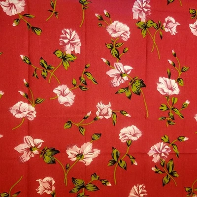 Cotton Fabric Pink Flowers Green Leaves Deep Rose Background 1yd x 44" Unbranded - Image 1 of 4