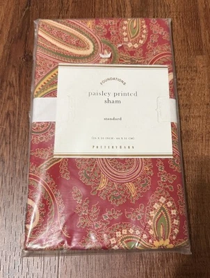 Pottery Barn Red Paisley Standard Sham Cotton New In Package - Image 1 of 4