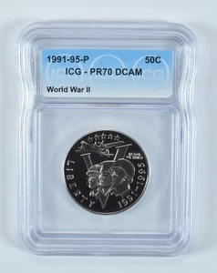 1991-95-P World War II Commemorative Half Dollar PR70 DCAM ICG *2097 - Picture 1 of 5
