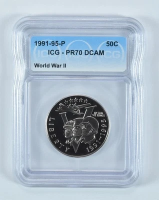1991-95-P World War II Commemorative Half Dollar PR70 DCAM ICG *2097 - Image 1 of 4
