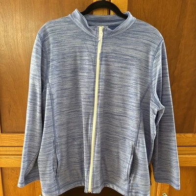 T by Talbots Women's Blue Striped Full Zip Jacket With Pockets Size 2X - Изображение 1 из 4