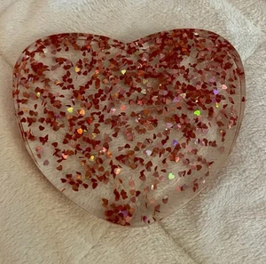 7 Pink Glitter Acrylic Heart Shaped Coasters - Picture 1 of 3