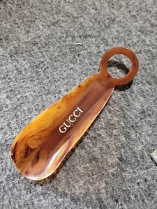 GUCCI Shoe Horn 6" Designer Logo - Heavy Plastic Tortoise Brown - Picture 1 of 4