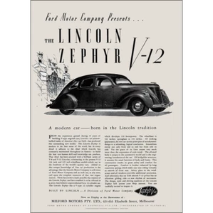 Lincoln Zephyr V-12 Art Print – 1939 Ford Australia advert – 2 sizes Poster - Bild 1 von 8