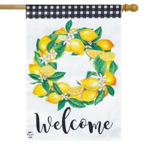 Corona de limón bandera de verano casa de arpillera bienvenida todos los días 28"" x 40"" carril de madera de brezo - Imagen 1 de 4