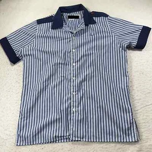 Disney Parks Adult Large Cast Member Blue & White Striped Button Front Shirt - Picture 1 of 12