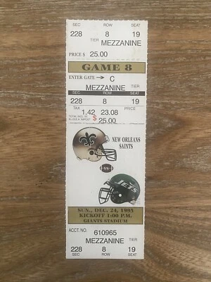 New Orleans Saints at New York Jets 12/24/1995 Full Ticket Jim Everett TD - Image 1 of 2