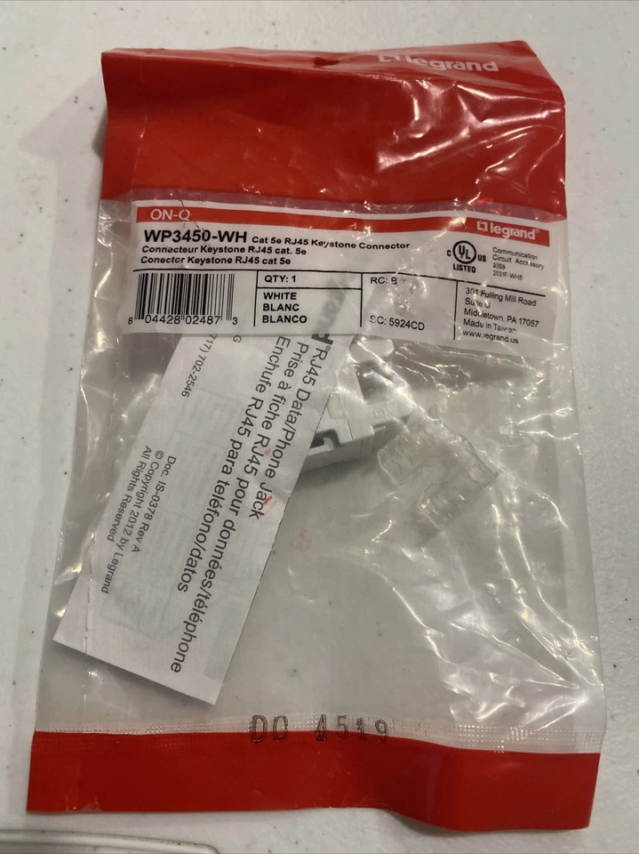 OnQ Legrand Wp3450-wh Category 5e Rj45 Keystone Connector White