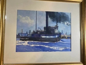 Perry Sterling "Liberty Of Philadelphia Boat Scene" Watercolor Painting - Framed - Picture 1 of 12