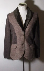 ROZ & ALI Brown 100% Wool Faux Fur Collar Jacket Size XL Pet. NWOT - Picture 1 of 6