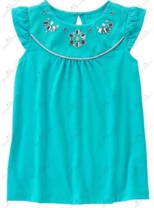Gymboree Girls sz 5 Seaside Stroll Aqua Teal Gem Flutter Sleeve Top Shirt NWT - Picture 1 of 3