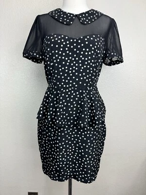 Retro Women’s Polka Dots Dress Black White Pinup M Pretty Cute (u-003) - Image 1 of 4