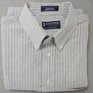 Stafford Dress Shirt Mens Size 16.5 34/35 Grey Pinstriped Cotton Oxford Travel