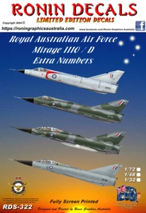 1/32 Ronin Decals RDS-322 RAAF Mirage IIIO/D Extra Number decals - Picture 1 of 2