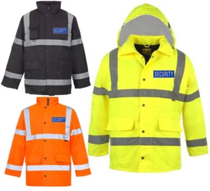 Hi Viz Vis Security Work Contractors Jacket Waterproof Padded Hooded Safety Coat - Picture 1 of 17