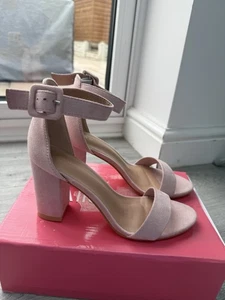 Sandalias Allegra K imitación gamuza tacón alto grueso hebilla correa al tobillo rosa talla 4 - Imagen 1 de 10