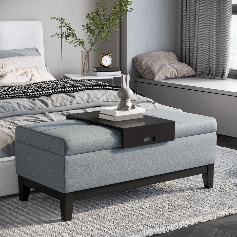 HOMCOM Sitzbank Sitzhocker belastbar bis 120 kg mit Tablett Dunkelgrau+Schwarz - Bild 1 von 4