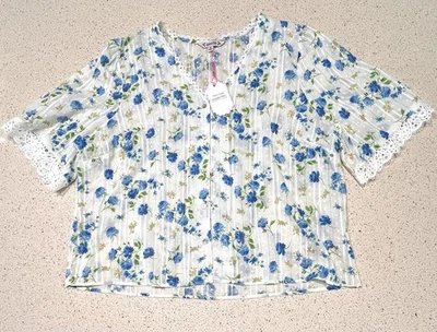 NWT Nanette Lepore Women’s Top Blue Floral Lightweight Cotton Size X Large — 第 1/4 张图片
