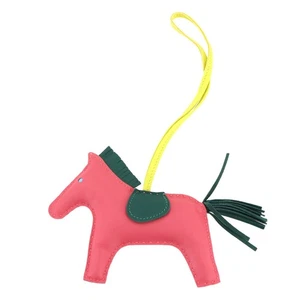 HERMES Rodeo MM Bag Charm Agneau Milo Rose Azalee Malachite Lime 90285218 - Picture 1 of 6