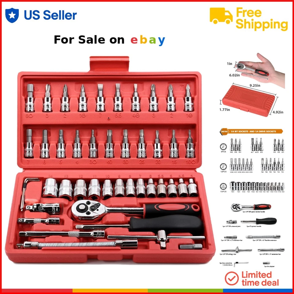 Socket Ratchet Wrench Set Chrome Vanadium 46 pcs Auto Household Repair - Image 1 of 4