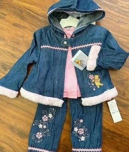 Vintage Y2k Toddler Girls Pooh Denim 3pcs Set Pants 4T - Picture 1 of 1