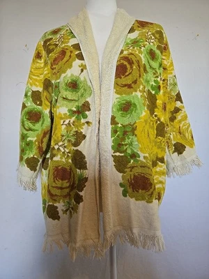 toalla chaqueta vintage grandes flores verdes grande años 70 ¡muy bonita! Foto 1 de 4