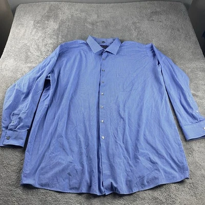 Geoffrey Beene Dress Shirt Mens 20 37/38 Big And Tall Blue Striped Wrinkle Free - Image 1 of 4