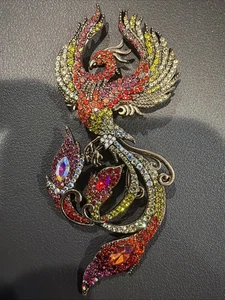 Large Rising Phoenix Brooch Pin Multi Colored Rhinestones 5” Harry Potter Style - Picture 1 of 5