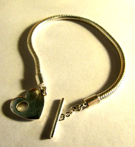 Signed S925 Sterling Silver SNAKE LINK 6" BRACELET w/ T Bar Closure 10.7 grams - Picture 1 of 3