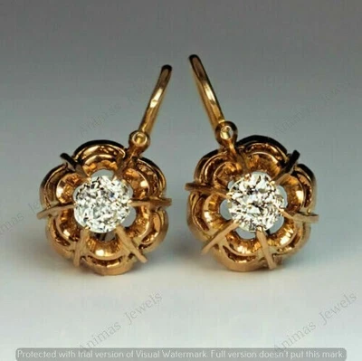 14K Yellow Gold Finish Round Lab-Created Diamond Solitaire Stud Earrings 1.00Ct - Image 1 of 3