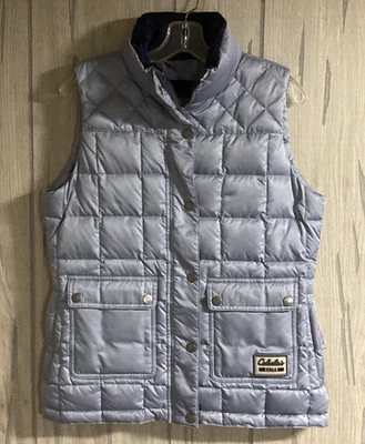 Cabela's Goose Down Lined Quilted Snap/Zip Puffer Vest MED Light Blue/Gray EUC - Image 1 of 4