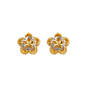 Aretes de oro de dos tonos de 14K con corte de diamante pulido alto 12 mm - Imagen 1 de 3