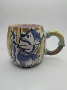 Coffee Mug Cup Italy Italian Pottery Majolica 101/36 Blue/Tan chipped on rim - Picture 1 of 5