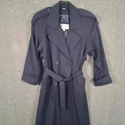 Vtg J Gallery Blue Gingham Check Double Breasted Rain Trench Coat Sz 8 Petite - Image 1 of 4