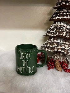 New RAE DUNN Holiday Christmas LL "UNDER THE MISTLETOE" Green Mug With Stitching - Picture 1 of 6
