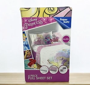 Disney Princess 4pc Full Sheet Set Fitted Flat Pillowcases NIP Bedding Kids Teen - Picture 1 of 11