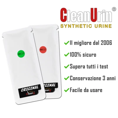 2 bustine Clean Urin 2x25ml - Urina sintetica Original CleanU - Verde e Rosso