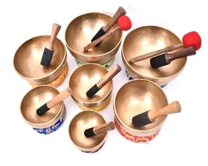 5 -10 inches Golden Dim Singing Bowls Set - Tibetan Chakra Healing Singing Bowl - Picture 1 of 4