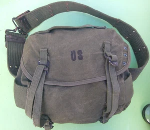 Vintage US Army Canvas Combat Field Bag Pack Military w Web Belt Vietnam - Picture 1 of 12