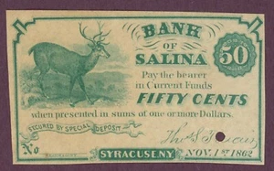 1862 Bank of Salina, Syracuse, New York 50c Obsolete Note H137 (60572) - Picture 1 of 2