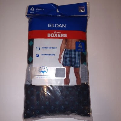 Gildan Men's Woven Boxer Underwear 4 pack Assorted Colors Size 2XL 44-46" New - Image 1 of 3