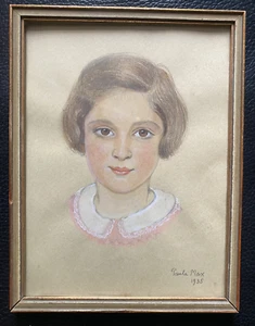 ::PORTRÄT MÄDCHEN PAULA 1935 MAX GESICHT RAHMEN ART DECO BILDNIS KRAGEN ANTIK - Bild 1 von 5