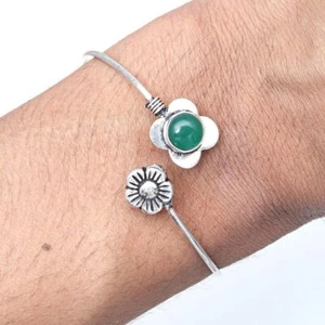 Green Onyx Gemstone Handmade Jewelry Cuff Bracelets 7''Adjustable - Picture 1 of 7